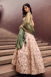 Beige Viscose Rayon Embroidered Sequin Worked Lehenga